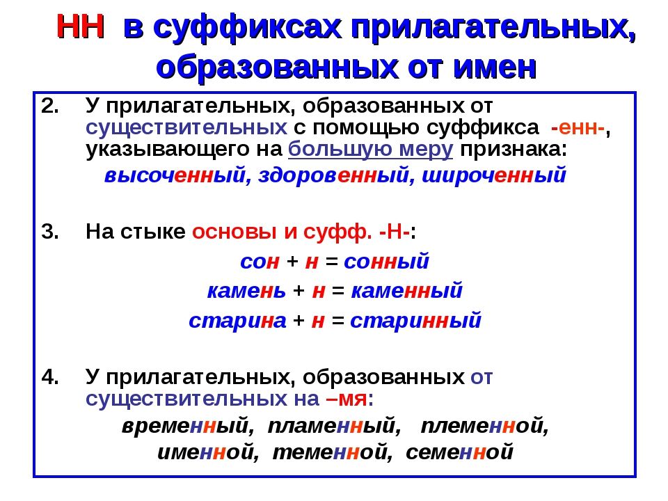 7 прилагательных с суффиксом н