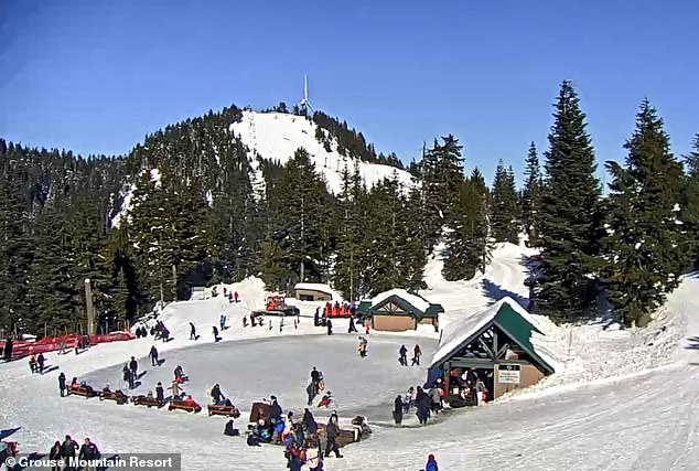 The incident happened at Grouse Mountain ski resort near Vancouver, pictured on Sunday 