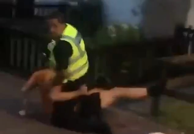 The video shows the officer grappling on the floor with the 17-year-old teenager