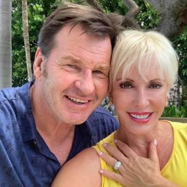 Sir Nick Faldo, 63, with his girlfriend Lindsay De Marco, 57. The pair announced their engagement on social media, posting a picture showing Lindsay wearing a glitzy ring