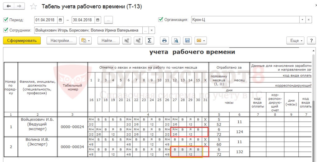 Табель сутки через трое образец заполнения