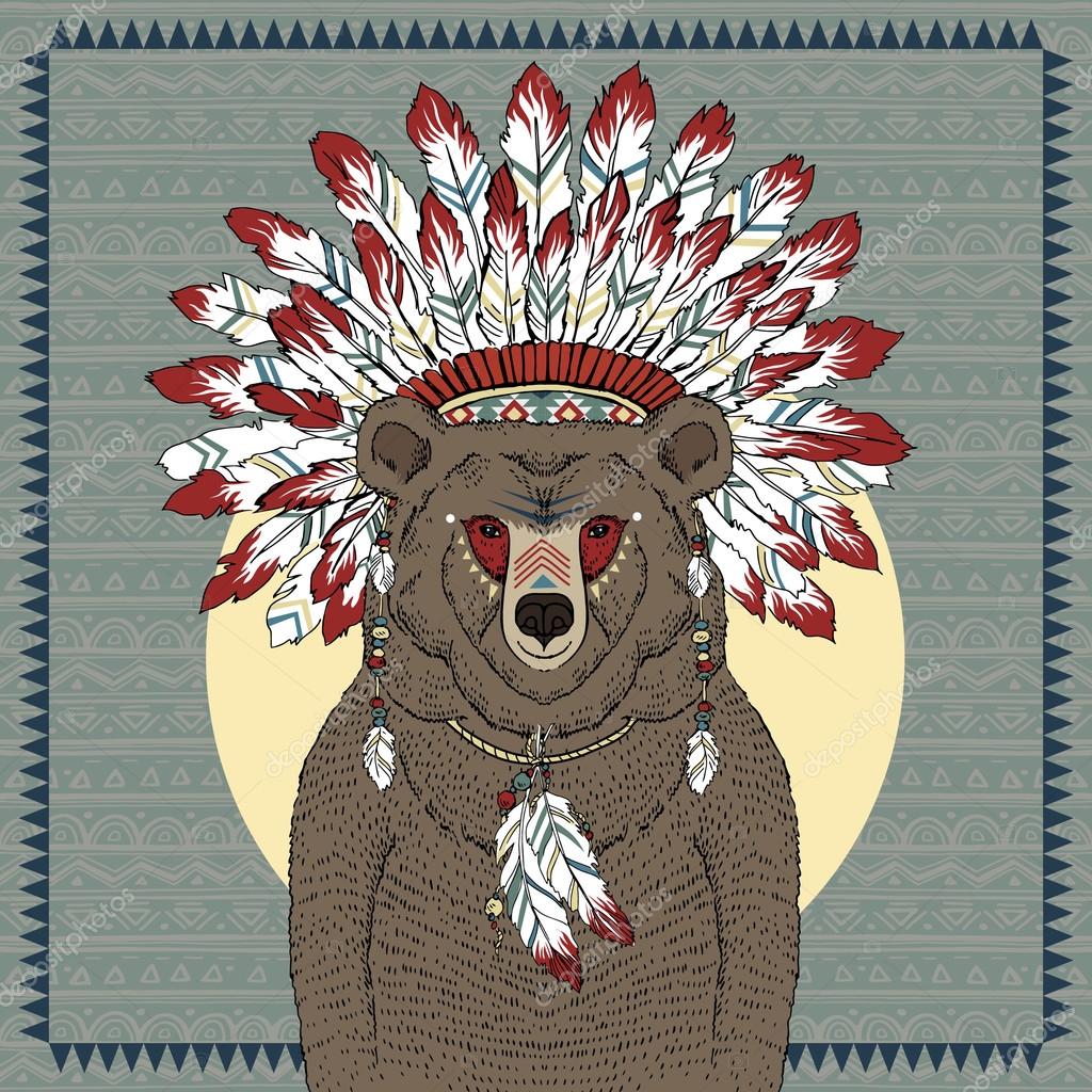 Медведь в индейском стиле