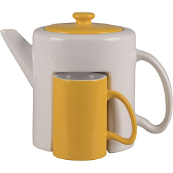 Подарочный чайный набор: чайник, 2 чашки Триптих, желтый